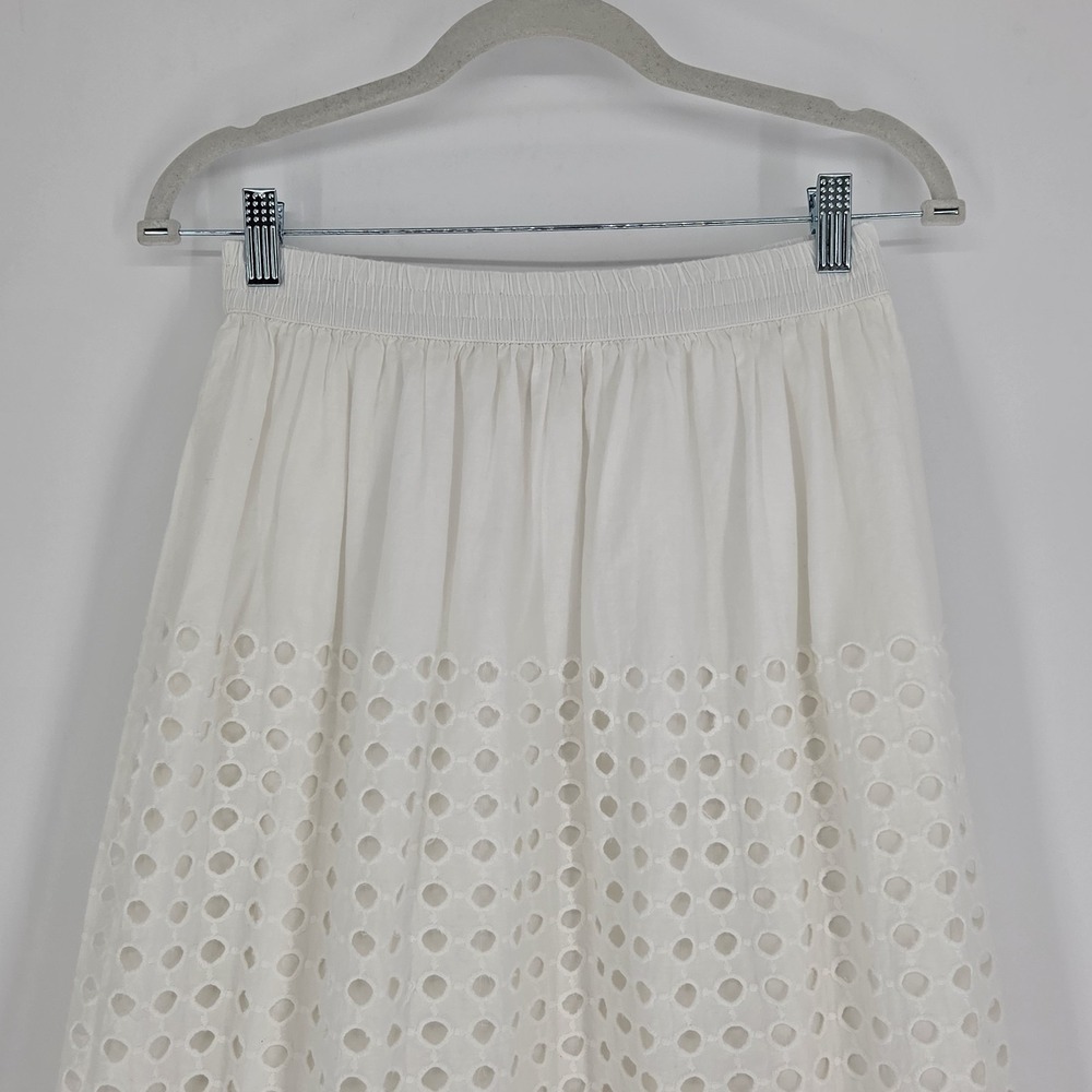 Womens 100% Cotton Eyelet Maxi Skirt Small Minimalist Summer Capsule Fairy White - Picture 2 of 11